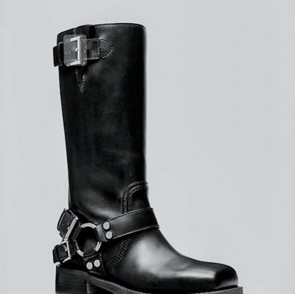 Michael Kors Black Leather Crosby Moto Boots - Picture 2 of 4